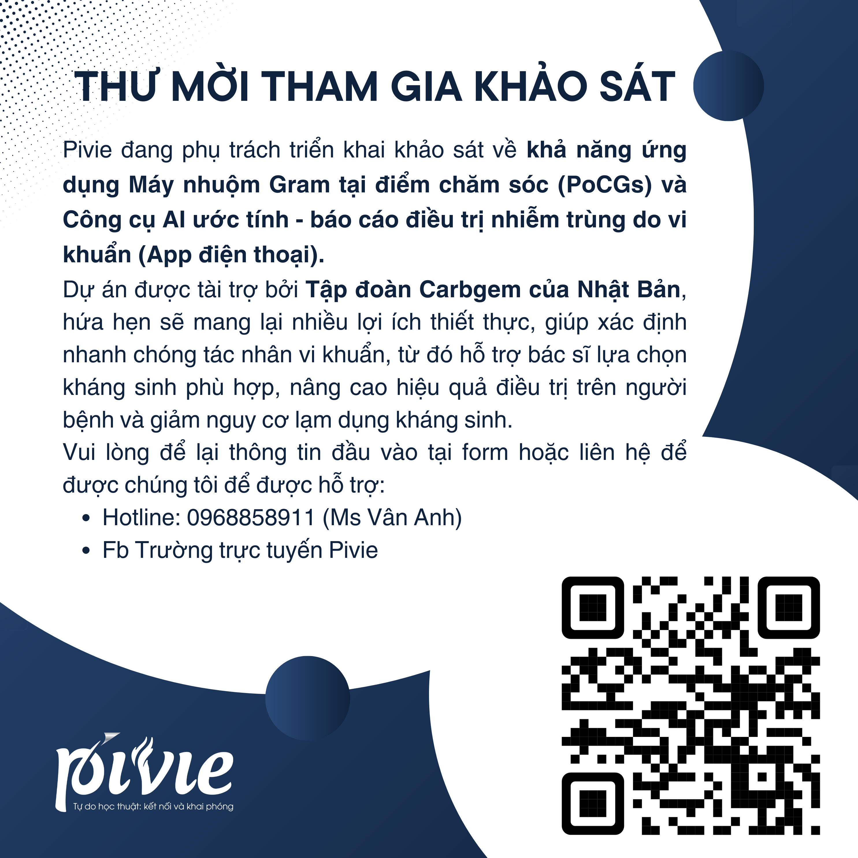 THƯ MỜI THAM GIA KHẢO SÁT ỨNG DỤNG CÔNG NGHỆ HỖ TRỢ XÁC ĐỊNH VI KHUẨN GÂY BỆNH NHANH CHÓNG TẠI VIỆT NAM