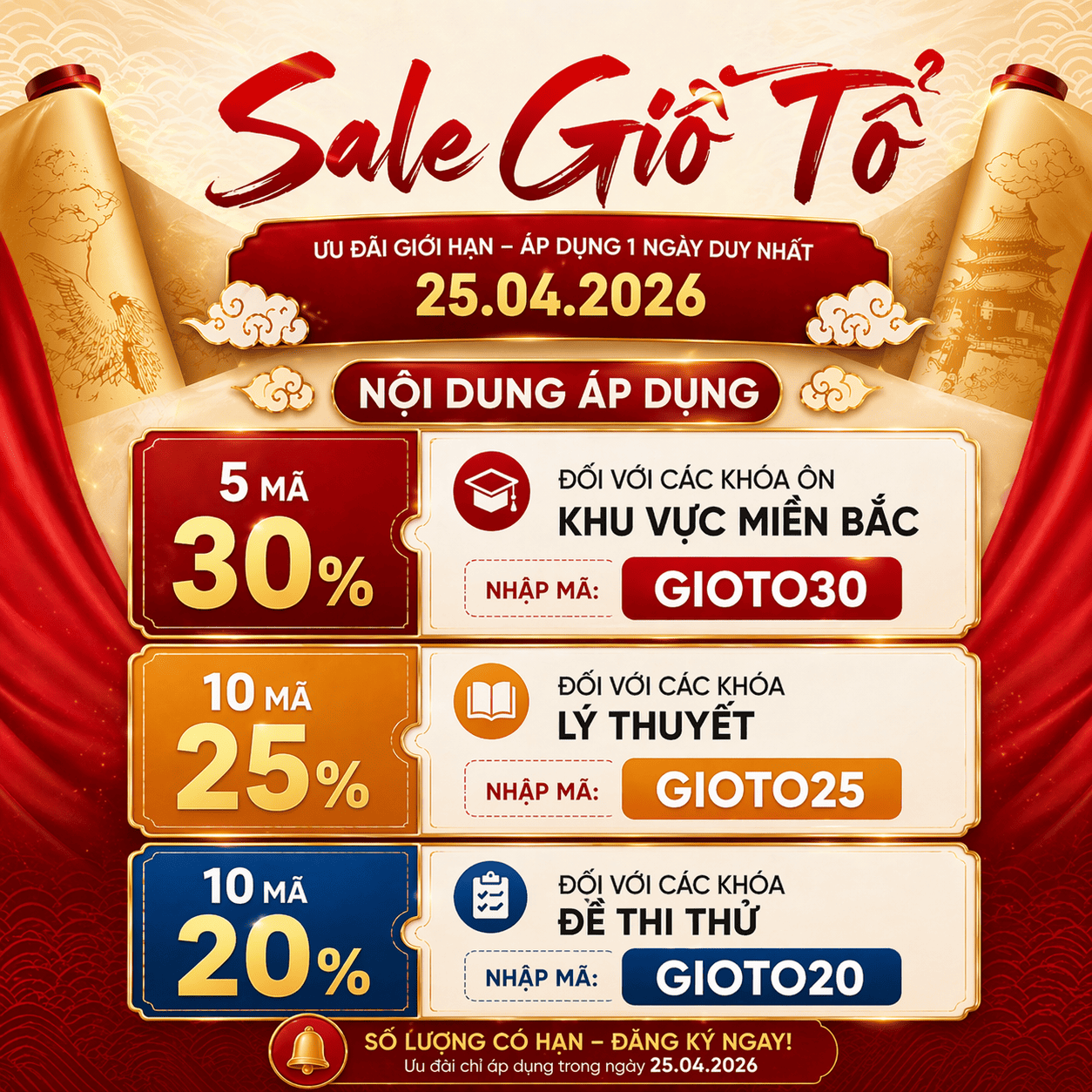 CHƯƠNG TRÌNH SALE GIỖ TỔ - GIỚI HẠN 20 MÃ VOUCHER