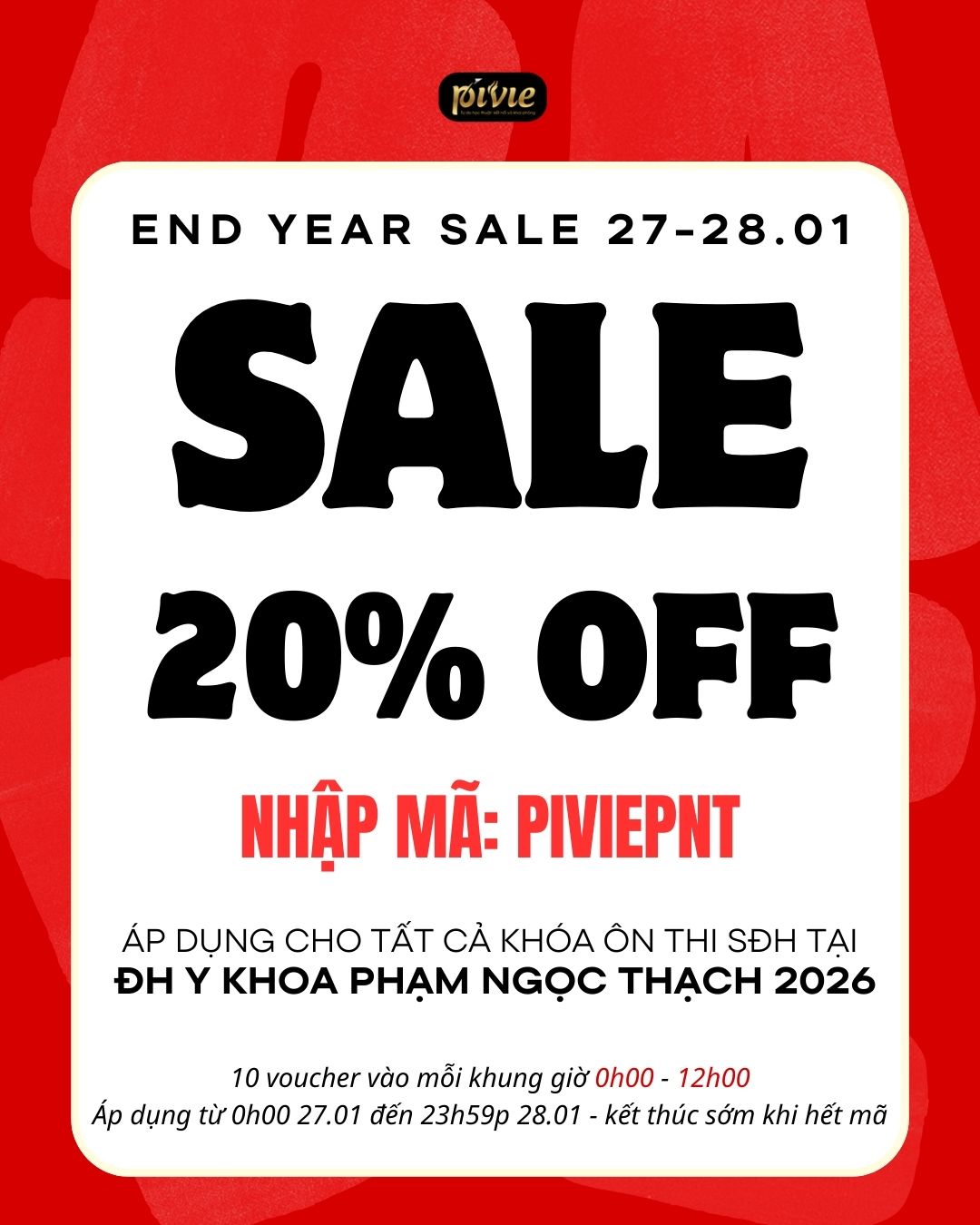 YEAR END SALE - CHƯƠNG TRÌNH HỖ TRỢ ÔN THI SĐH 2026 TẠI ĐẠI HỌC Y KHOA PHẠM NGỌC THẠCH